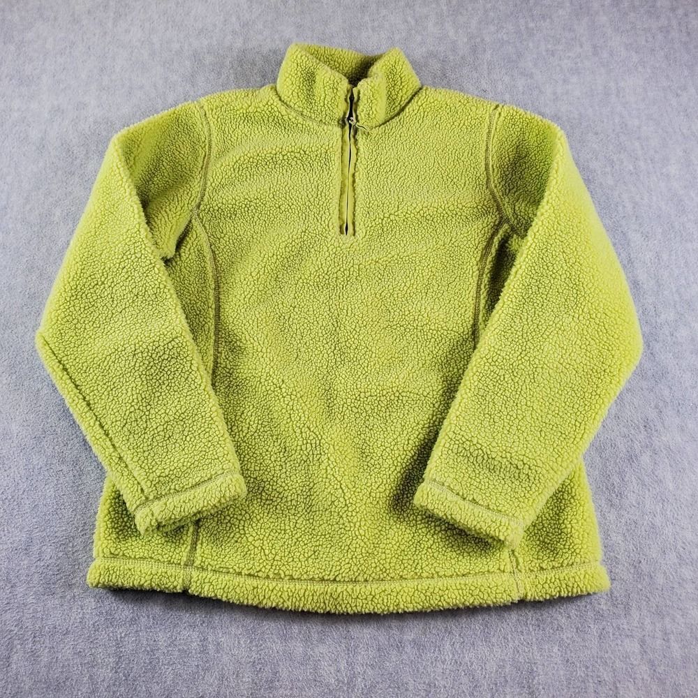 Lands End Jacket Womens XS 2-4 Green Fleece 1/4 Zip Sherpa Pullover